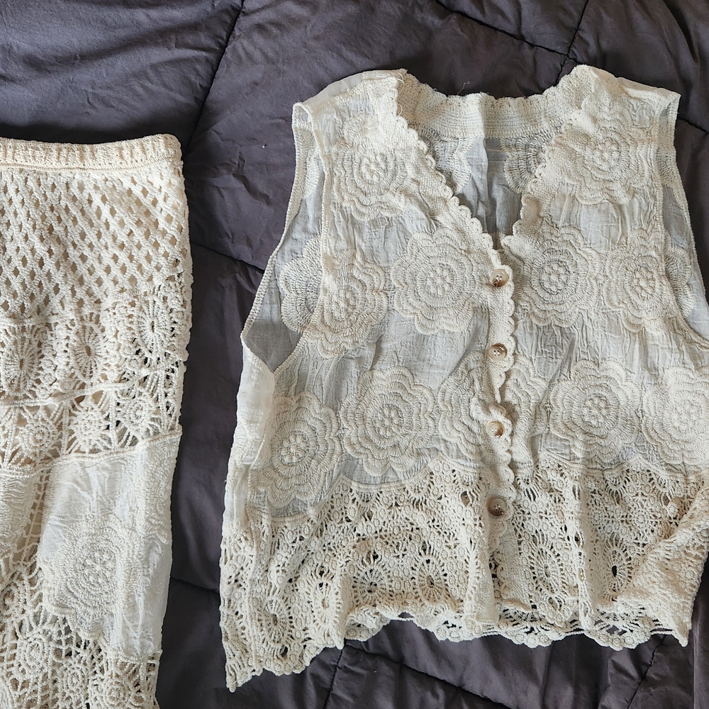 Cream Crochet Maxi Skirt and Top Set - Picture 6 of 6